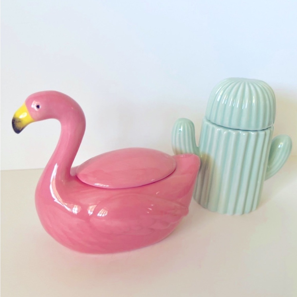 Target Pink Flamingo and Cactus Ceramic Trinket Set